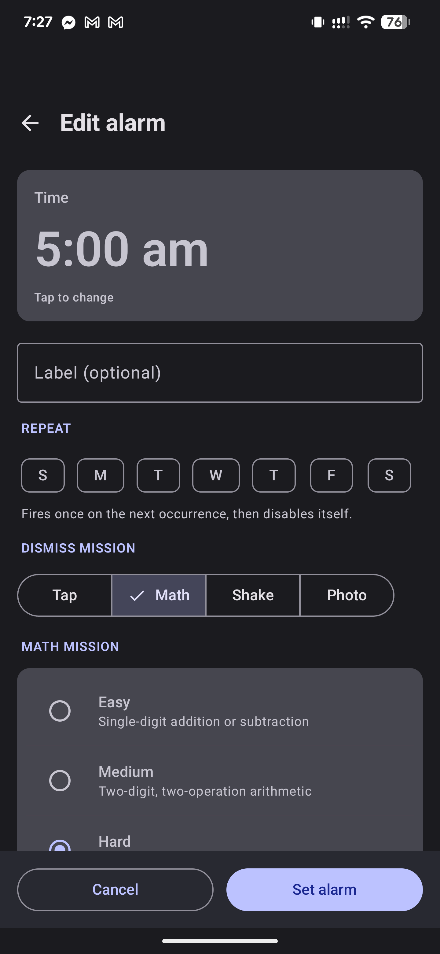 Alarm screen