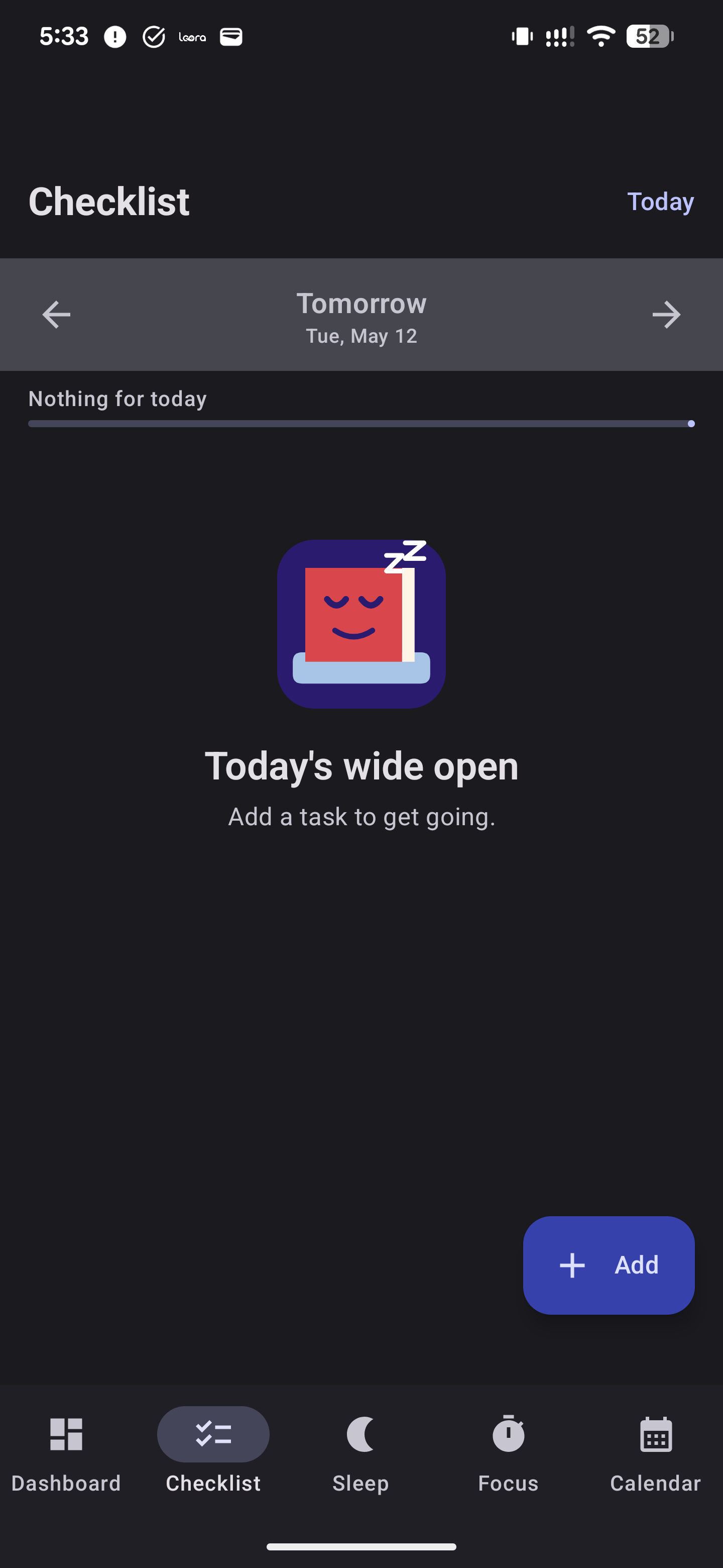 Checklist screen