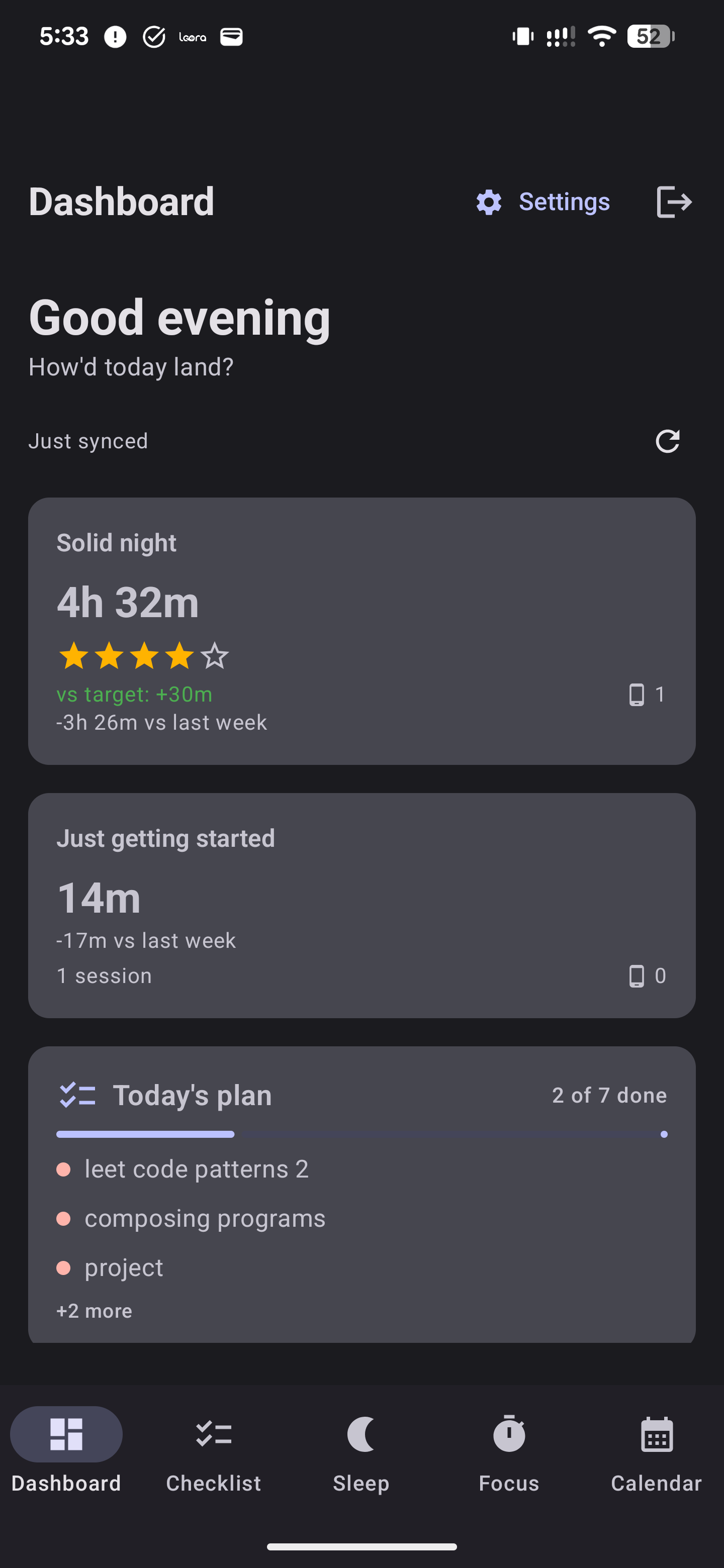 Dashboard screen