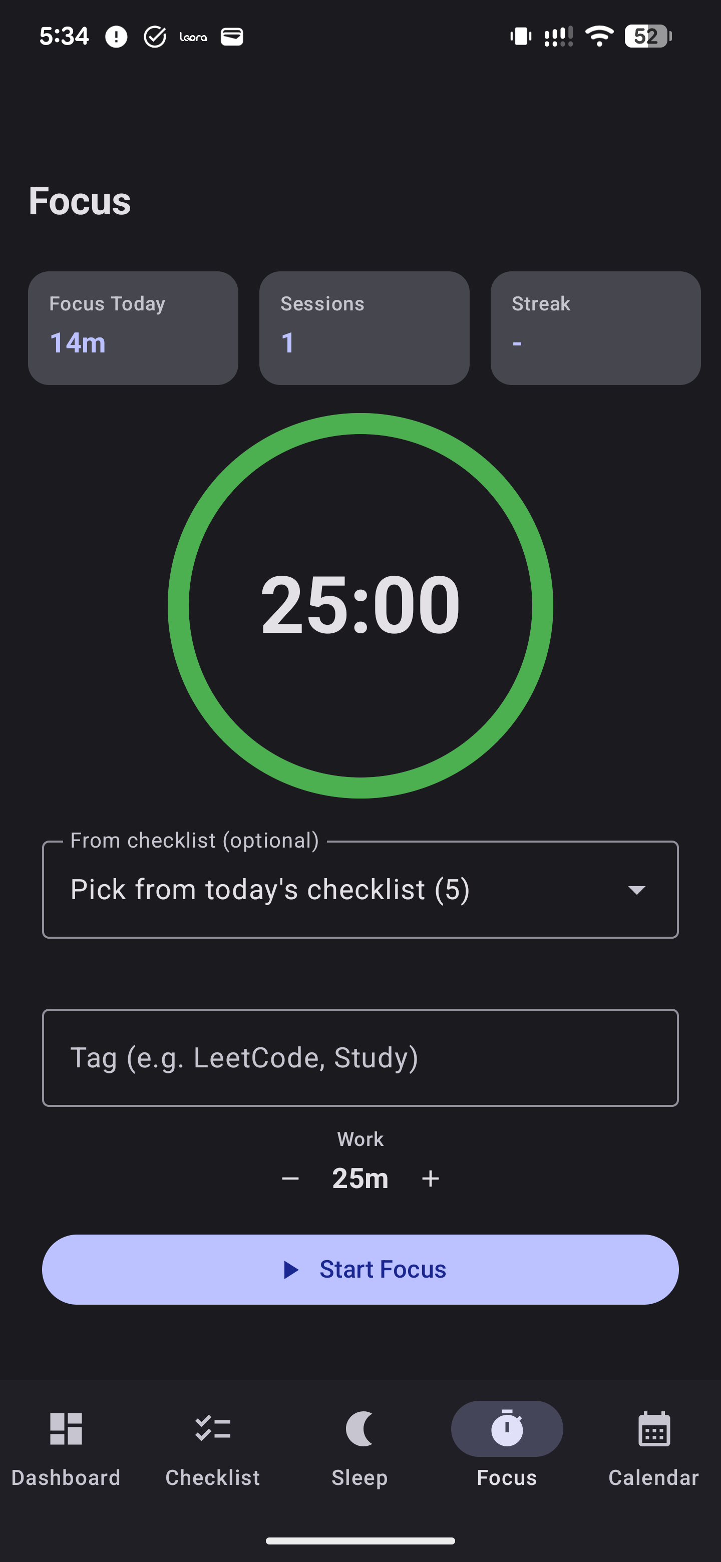 Focus screen