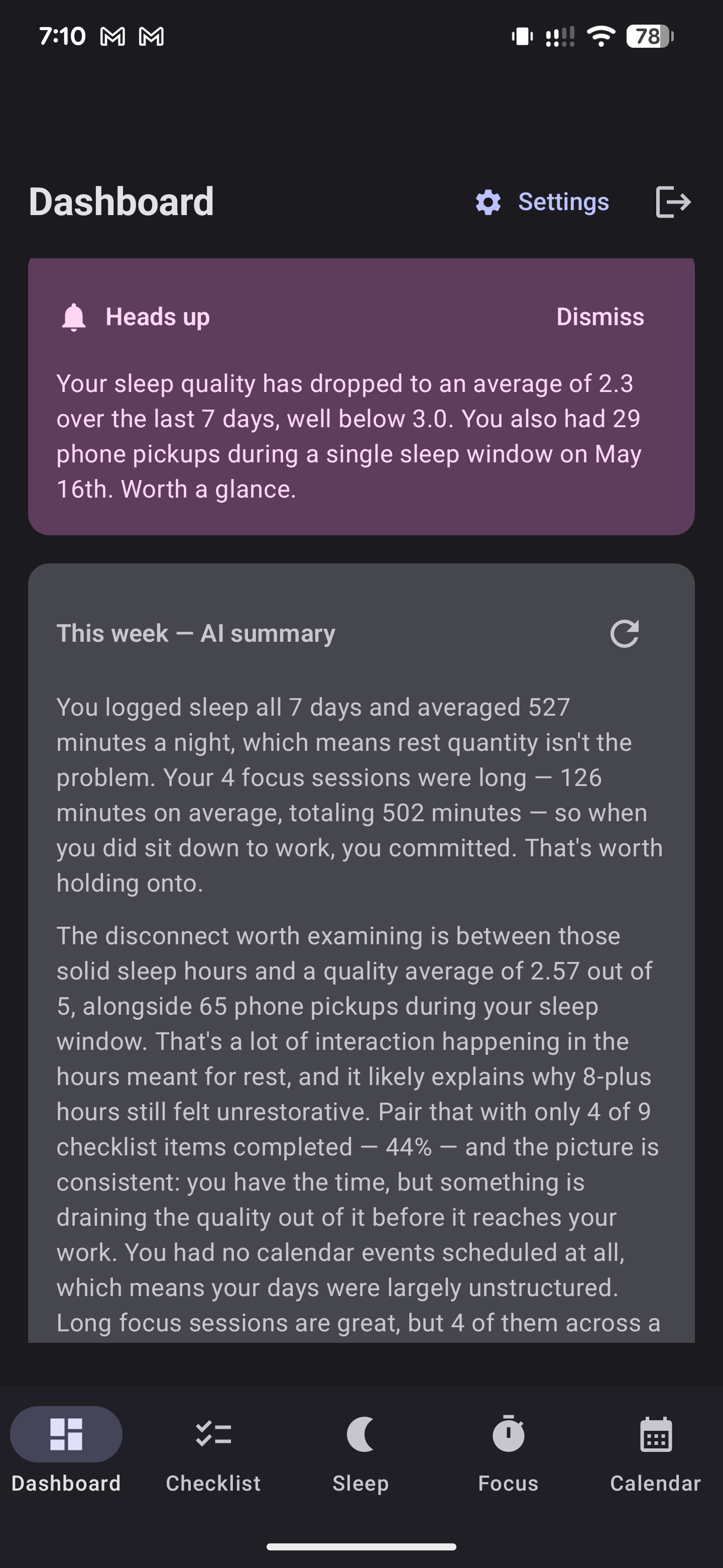 AI insight screen